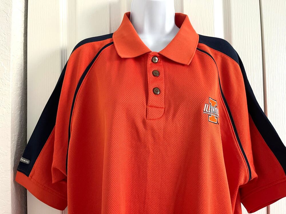 Fighting Illini Polo Shirt Men's XL Orange Blue NCAA Russell Athletic Dri-Power